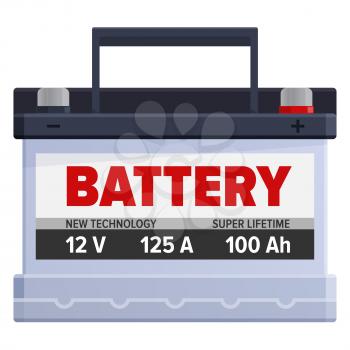 Big powerful portable battery for cars and electric devices that require lot of energy charge isolated on white background. Capacious energy container for long term usage vector illustration.