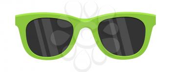 Green sunglasses isolated on the white background. Hipster coolr summer glasses. Sunglasses icon. Women's green sunglasses. Vector illustration in flat