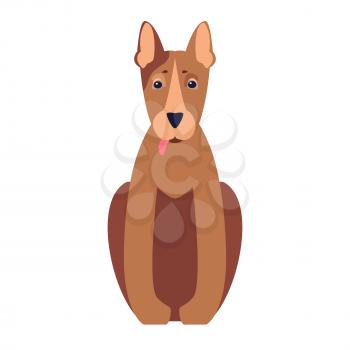 Cute dog cartoon icon. Funny pit bull puppy sitting with hanging out tongue flat vector isolated on white. Lovely purebred pet illustration for animal friends and companions concepts, pet shop ad