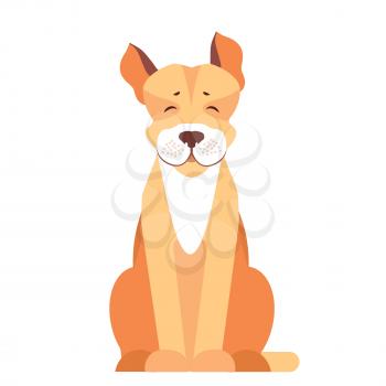 Happy cute pit bull sitting with raised ears flat vector isolated on white background. Lovely purebred dog illustration for animal friends and companions concepts, pet shop ad