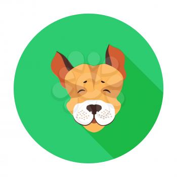 Happy muzzle of Jack Russell Terrier flat icon on green circle background with shadow. Vector illustration of movable hunting breed of dogs, small sizes. Cartoon style canine head graphic design