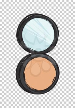 Black capsule with cashmere powder and mirror isolated on transparent background. Make up beauty tool vector illustration. Women face appliance for smooth tone. Compact cosmetic for defects cover.