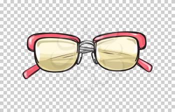 Fashionable eyeglasses with coral frame and yellowish lenses isolated on transparent background. Glamorous spectacles for sight correction and elegant look. Vector illustration of trendy glasses.
