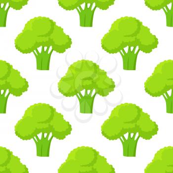 Broccoli green head or flower bud seamless pattern. Vegetables vector illustration of fresh organic plant, healthy cabbage in flat cartoon style endless texture. Nutritious dieting ingredient
