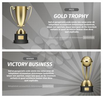 Gold trophy for victory business vector illustration. Prize for successful business project. Honorable award for great achievements in marketing and teambuilding. Perspective startup winning reward.