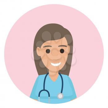 Physician in navy uniform with stethoscope on neck avatar userpic of professional worker, vector illustration in labor day concept