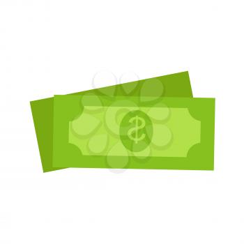 Two green dollars United States money icon set on white background. Vector illustration of drawings dollar bills. Sign of buck. Concept in cartoon style for infographics, websites, mobile app.