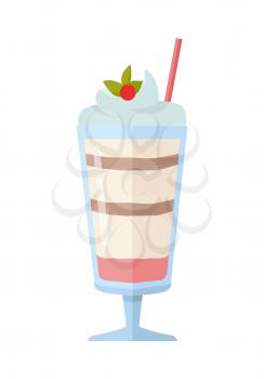 Vector sweet frozen ice cream. Ice cream icon. Summer cold ice cream with fruits in glass. Dessert illustration. Cold milk product. Ice cream logo on white background