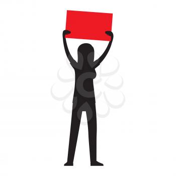 Protesting woman silhouette with billboard in raised hands isolated on white. Vector illustration of striking girl, female icon at demonstrator, unemployment concept, anonymous demonstrator