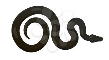 Curved slither python top view icon. Creeping glossy black tropical snake vector isolated on white background. Crawling poisonous reptile illustration for wild nature concepts, zoo ad