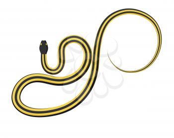 Curved slither ribbon or garter snake top view icon. Creeping yellow with black stripes snake flat vector isolated on white. Crawling nonpoisonous reptile illustration for wild nature concepts, zoo ad