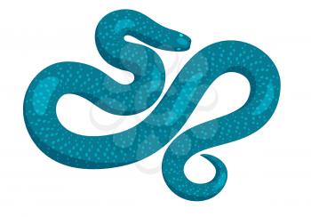 Curved slither blue python top view icon. Creeping mystical blue snake with glowing eyes flat vector isolated on white background. Crawling fairy reptile illustration for wild nature concepts, zoo ad