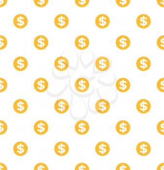 Financial advancement dollar vector, money seamless pattern on white background. Sign of American currency in circle, finance and banking benefits