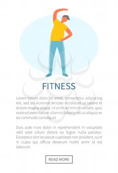 Fitness website vector, man wearing sportswear doing stretching warming up. Healthy lifestyle of person, male losing weight keep fit, aerobic exercises