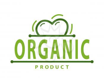 Organic product logo and heart isolated abstract label. Vector creative logotype, lettering and vitamin complex advert. Simple emblem, dieting nutrition