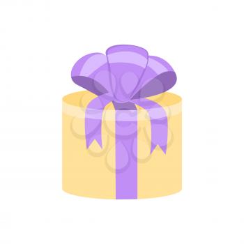 Holiday present with ribbon and bow, gift box vector. Festive surprise, wrapped cardboard container decor, birthday and Christmas or Valentines day