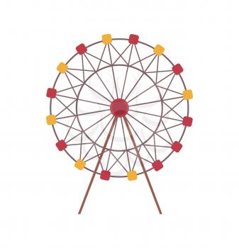 Amusement park vector, isolated icon of ferris wheel construction, rounded shape of attraction for kids and adults. Roundabout, carousel spinning