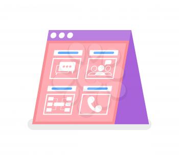 Online communication screen, message and cell icons, association and notification. Abstract pink web page of society intercourse, template of chat vector