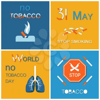 World no tobacco day WNTD celebrated on 31 May, broken cigarettes, stop sign with crossed hands. Abstinence from nicotine consumption around globe vector