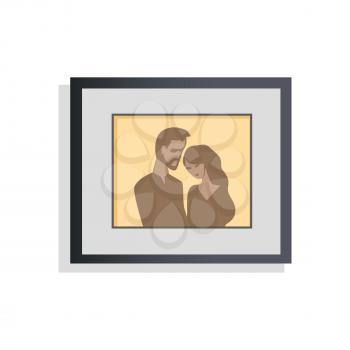 Interior decor, picture of embracing couple, photo with frame and colors, happy moments, decoration of house, vector illustration isolated on white