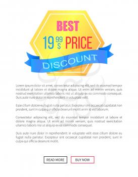 Discount 19.99 best price emblem label vector illustration promo poster online webpage push buttons read more and buy now, place for text information