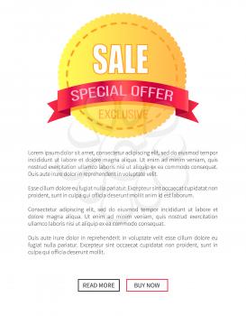 Special offer sale round discount label on poster with place for text and web buttons read more and buy now vector illustration promo website banner