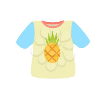 T-shirt with pineapple, poster with shirt and image of exotic fruit, kids fashion and modern mode, vector illustration isolated on white background
