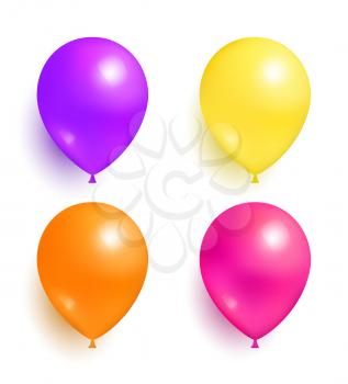 Helium inflatable colorful balloons for decorations on birthday wedding corporative parties realistic design vector balloon of purple yellow orange and pink