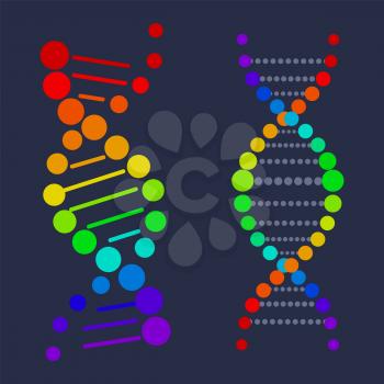 DNA colorful sign on poster with place for text, deoxyribonucleic DNA acid chain carrying genetic instructions used in functioning and reproduction vector