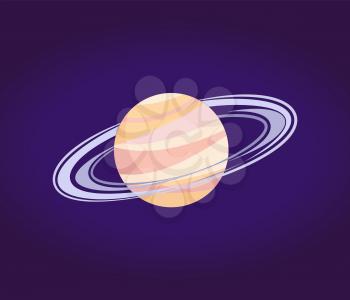 Saturn made of gases with ring of ice and dust. Sixth planet from Sun in Solar system isolated cartoon flat vector illustration on blue background.