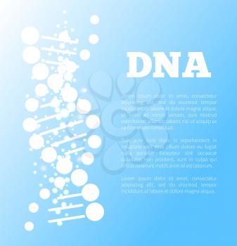 DNA blue poster with detailed image of deoxyribonucleic acid, DNA thread-like chain of nucleotides carrying the genetic instructions vector illustration