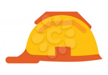 Yellow hat vector, isolated icon of helmet protecting head from items. Worker uniform, builders protection, life saving object plastic headwear flat style