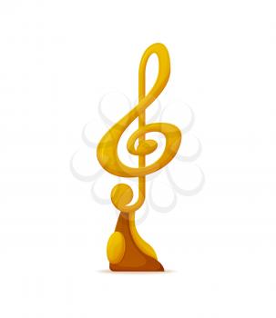 Music award vector, gold note, nomination trophy isolated icon. Winners musical reward, contestant for best song, musical ceremony triumph sign, prize