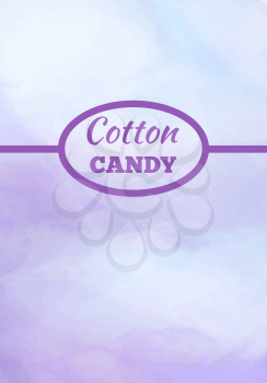 Cotton candy background in purple color with place for advertisement text vector illustration. Dessert for children called sugar glass or fairy floss