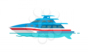 Sailboat vector illustration isolated on white. Fishing vessel, speed boat marine nautical type of transport in flat style, motorboat icon