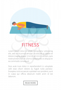Sport and exercise, man doing push-ups on rug vector. Pumping biceps, healthy lifestyle and daily workout, morning training isolated male character banner