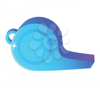 Whistle icon in blue color, shiny and flat design style of sound equipment, warning or attention symbol, side view of signal element, championship vector