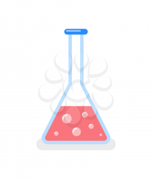 Glass flask for chemical substances containing vector. Isolated icon of equipment conducting experiments, glassware for scientific liquids investigation