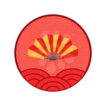 Fan Chinese New Year logo isolated circle icon vector. Line art, Asian celebration of holiday, traditional oriental style, line art Asia lunar calendar