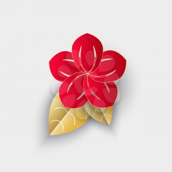 Flower with leaf origami Chinese New Year decor vector. Isolated icon of colorful plant, flourishing plant prosperity bloom and blossom natural logo