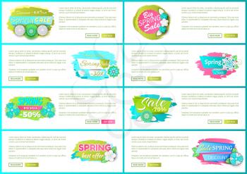 Big spring sale best offer web pages internet vector. Text sample for advertisements and promotional banners, flowers and decoration flora blooming