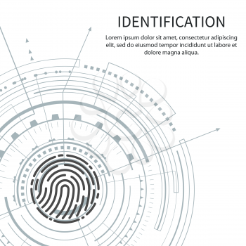 Identification poster with text sample vector. Fingermark and information, digital method of authentication and recognition of scanning thumbprints