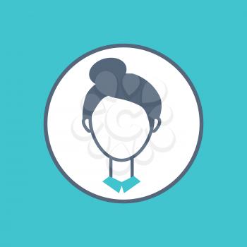 Woman faceless avatar vector illustration of female profile in circle isolated on blue. Face of girl, user pic of anonymous person in round frame