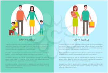 Family parents with daughter and sonnie. Son raising hands and girl playing with dog. Motherhood and fatherhood of people, happy couple vector