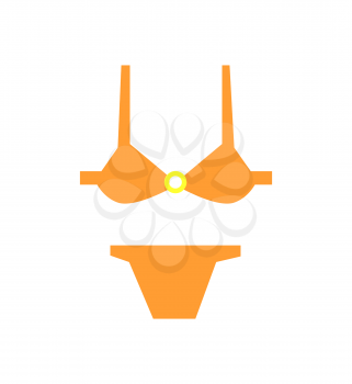Female bikini swimsuit of bright orange bra and panties. Swimwear for women, fashionable design. Swimming stylish outfit vector illustration isolated.