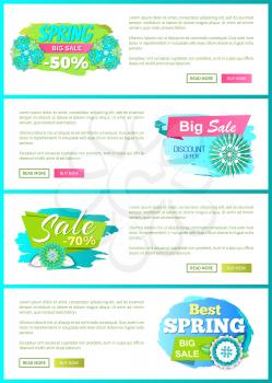 Special offer proposition seasonal sale, floral decoration flowers on web poster with text sample. Best spring discount 70 and 50 percent off price banner vector