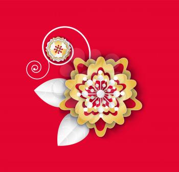 Flower with leaves and petals flora plant isolated icon vector. Asian paper culture floral decoration, decor on Chinese New Year celebration origami