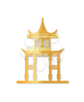 Golden Japan gate with decorated roof isolated object on white background. Torii gateway sign in flat style. Japanese traditional classic symbol vector