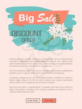 Big sale and special proposition from shop vector, best offer on spring season. Bouquet of flowers in bloom, discount for clients, page with text