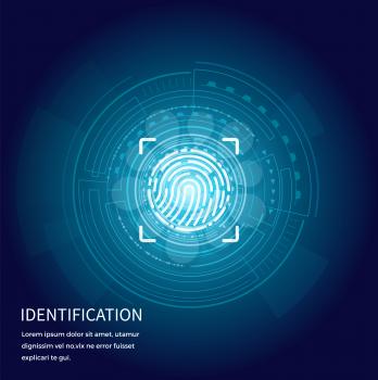 Identification fingerprints poster with text sample vector. Screen with prints for people to access their data. Verification and validation scanning